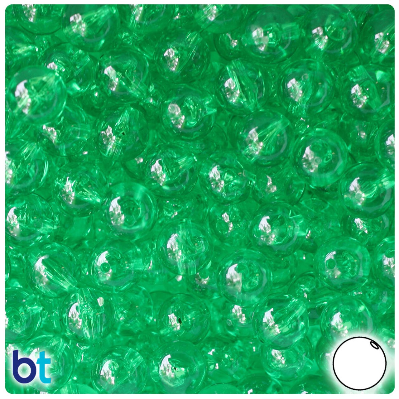 BeadTin Mint Transparent 10mm Round Plastic Craft Beads (150pcs)
